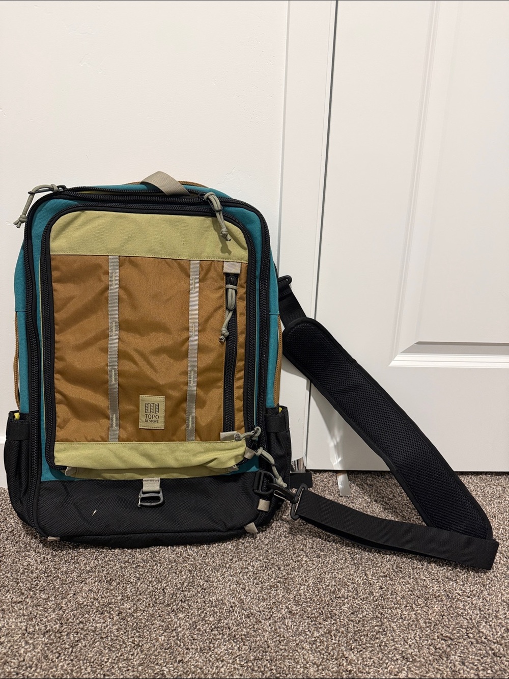 Topo Designs Teal, Brown & Olive Compact Crossbody Backpack